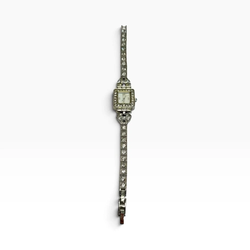 Rhinestone Dress Watch Womens Silver Tone Square MOP Dial F3059331/U